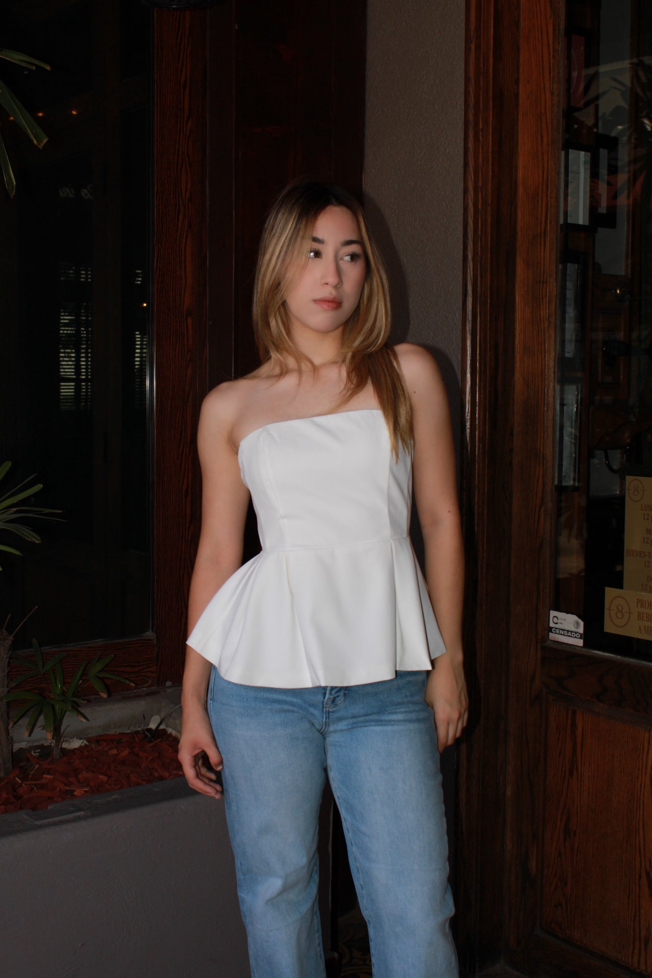 Blusa strapless blanca c Olán #11306