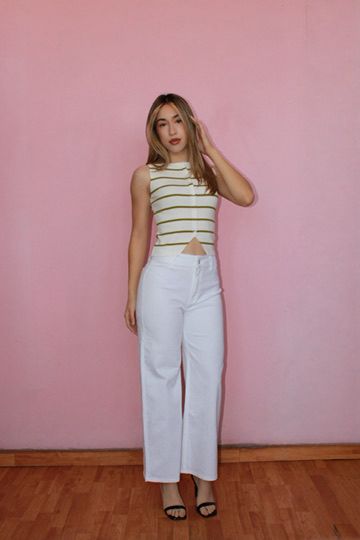 Chaleco ivory rayas verdes #11802