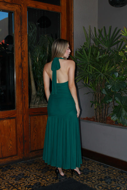 Vestido largo verde oscuro halter #11440