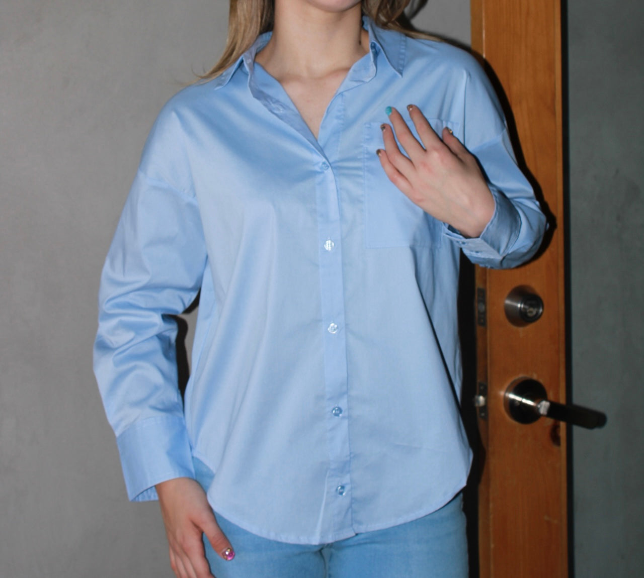 Camisa azul botones manga larga #11052
