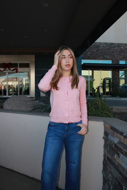 Suéter de botones rosa pastel #11682