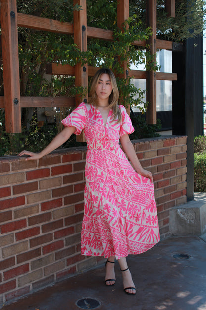 Vestido estampado rosa y blanco #11290