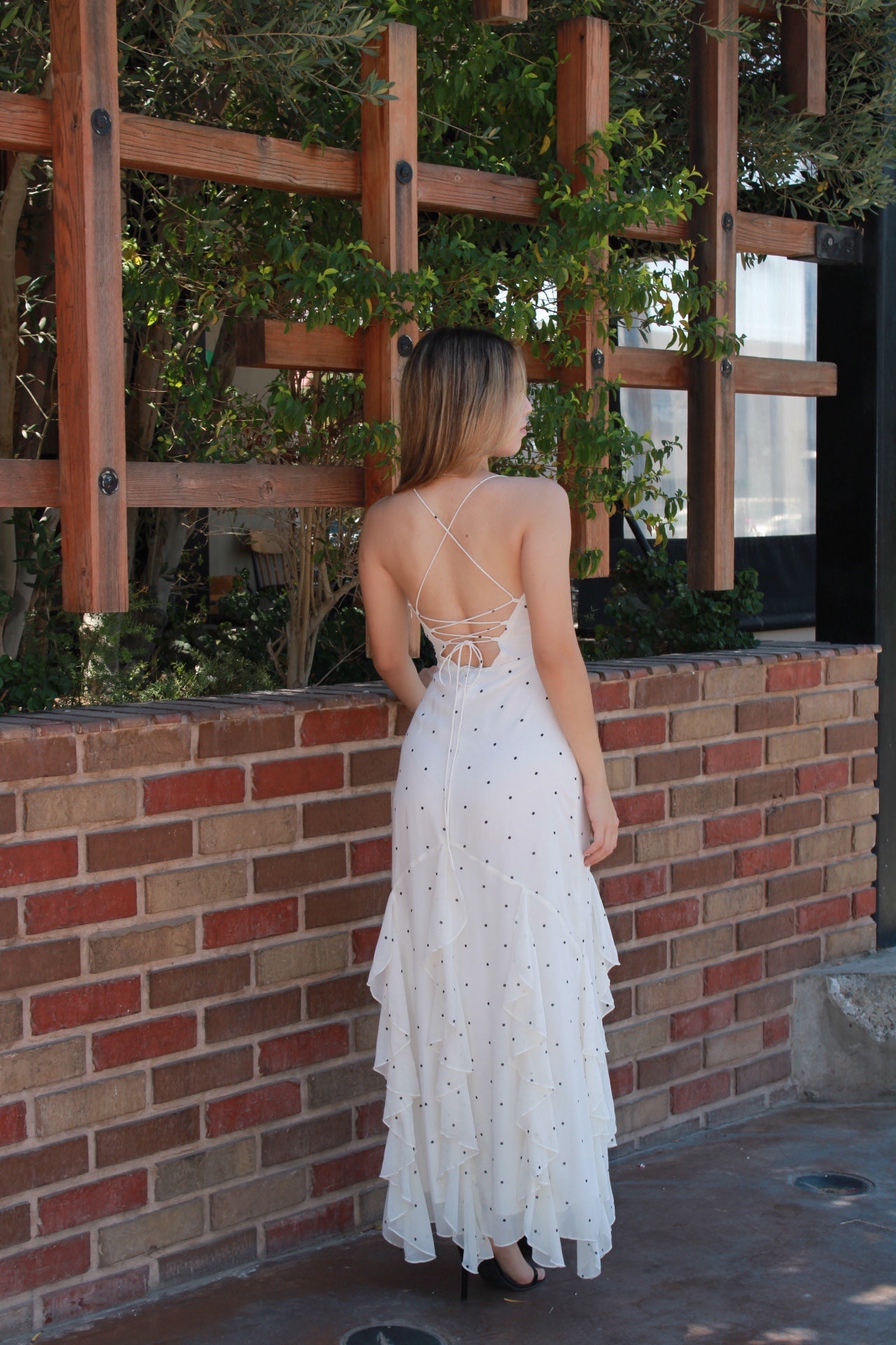 Vestido blanco c polka dots y Olanes #11293