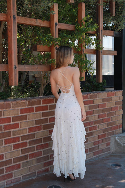 Vestido blanco c polka dots y Olanes #11293