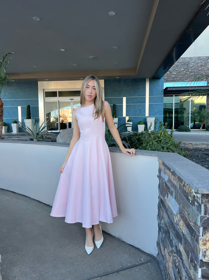 Vestido, Midi, rosa, pastel, sin mangas con vuelo #11719