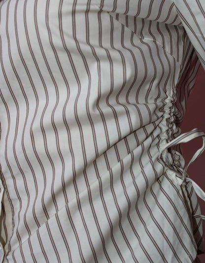 Blusa ivory con rayas cafés #11782