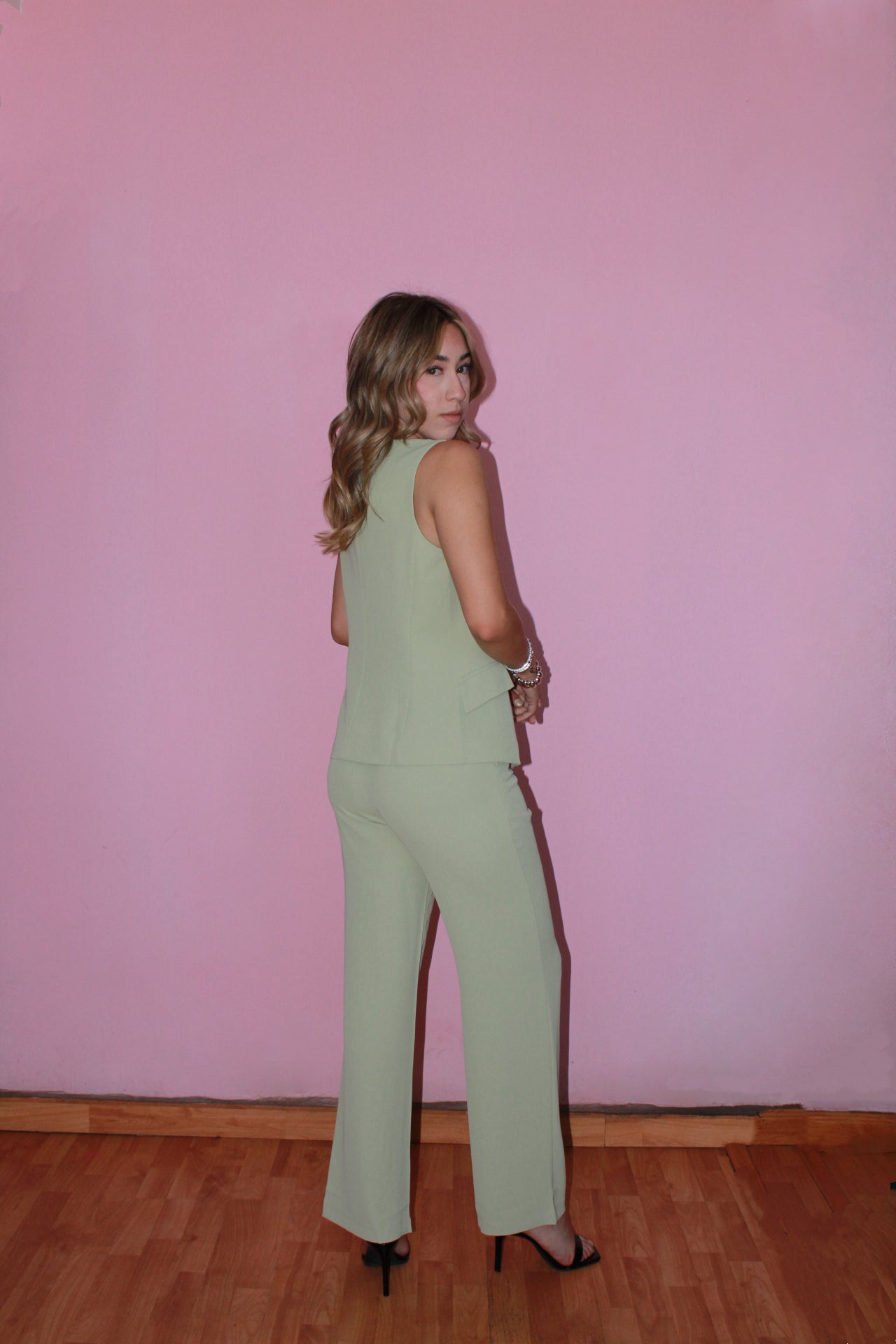 Set verde clarito chaleco y pantalón #11338
