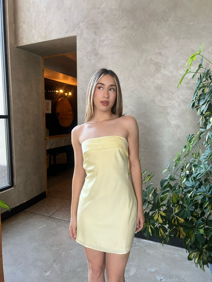 Vestido amarillo straple #11841￼