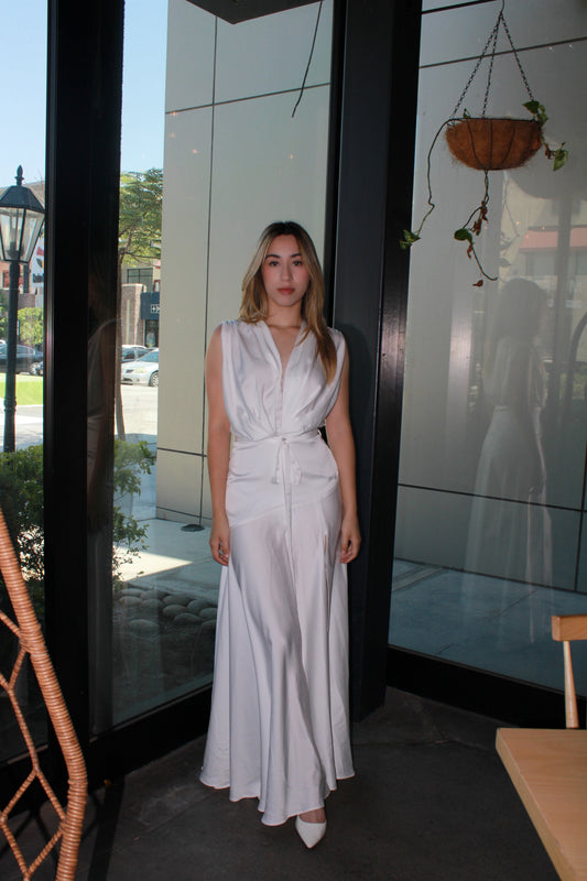 Vestido Satinado Largo Blanco sin mangas #11324