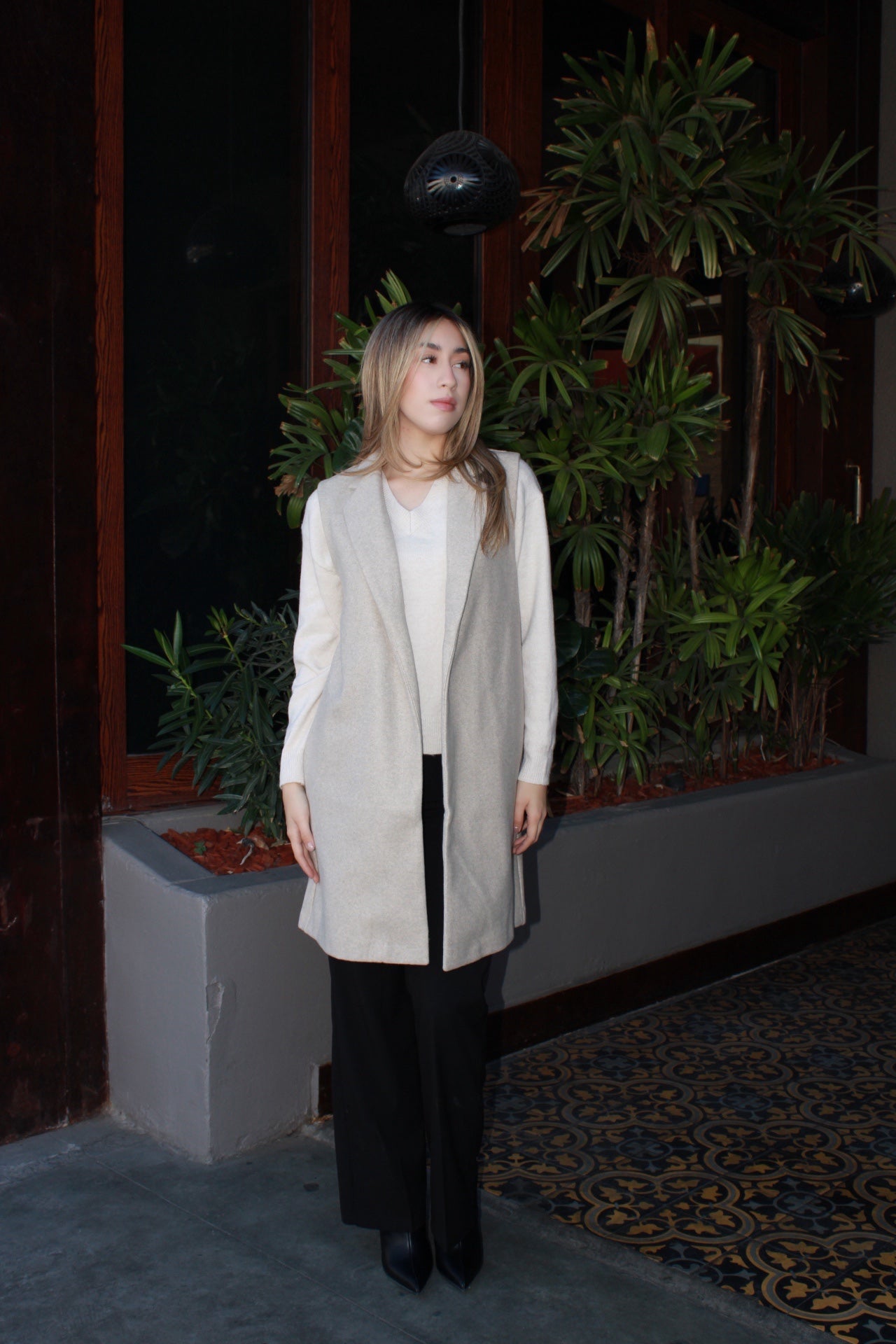 Chaleco crema largo #11552