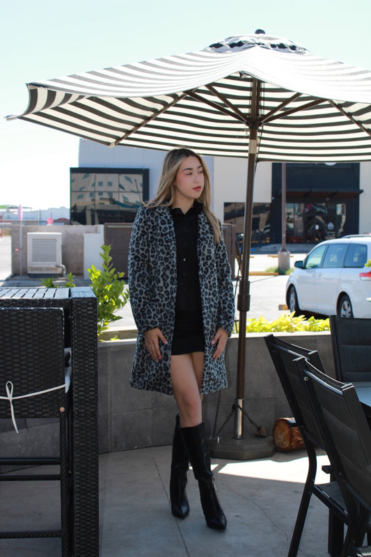 Abrigo midi animal print gris #11507