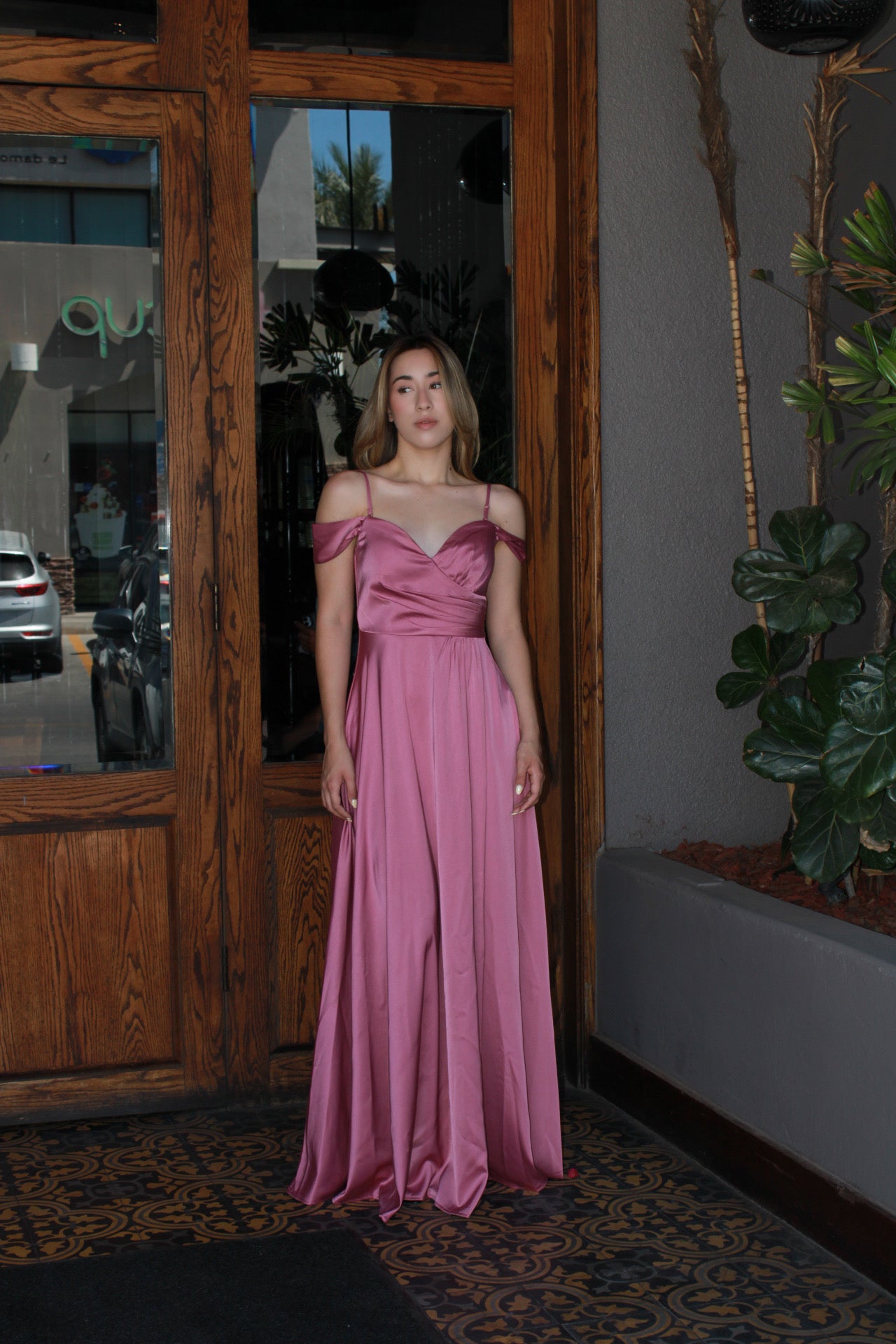 Vestido de noche rosa viejo #11229