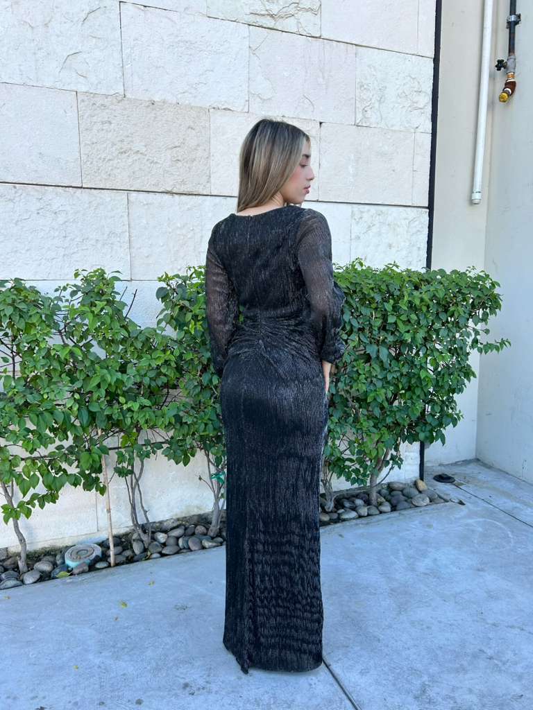 Vestido, largo negro, con plata #11529
