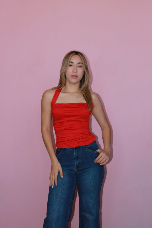Top rojo halter drapeado #11354