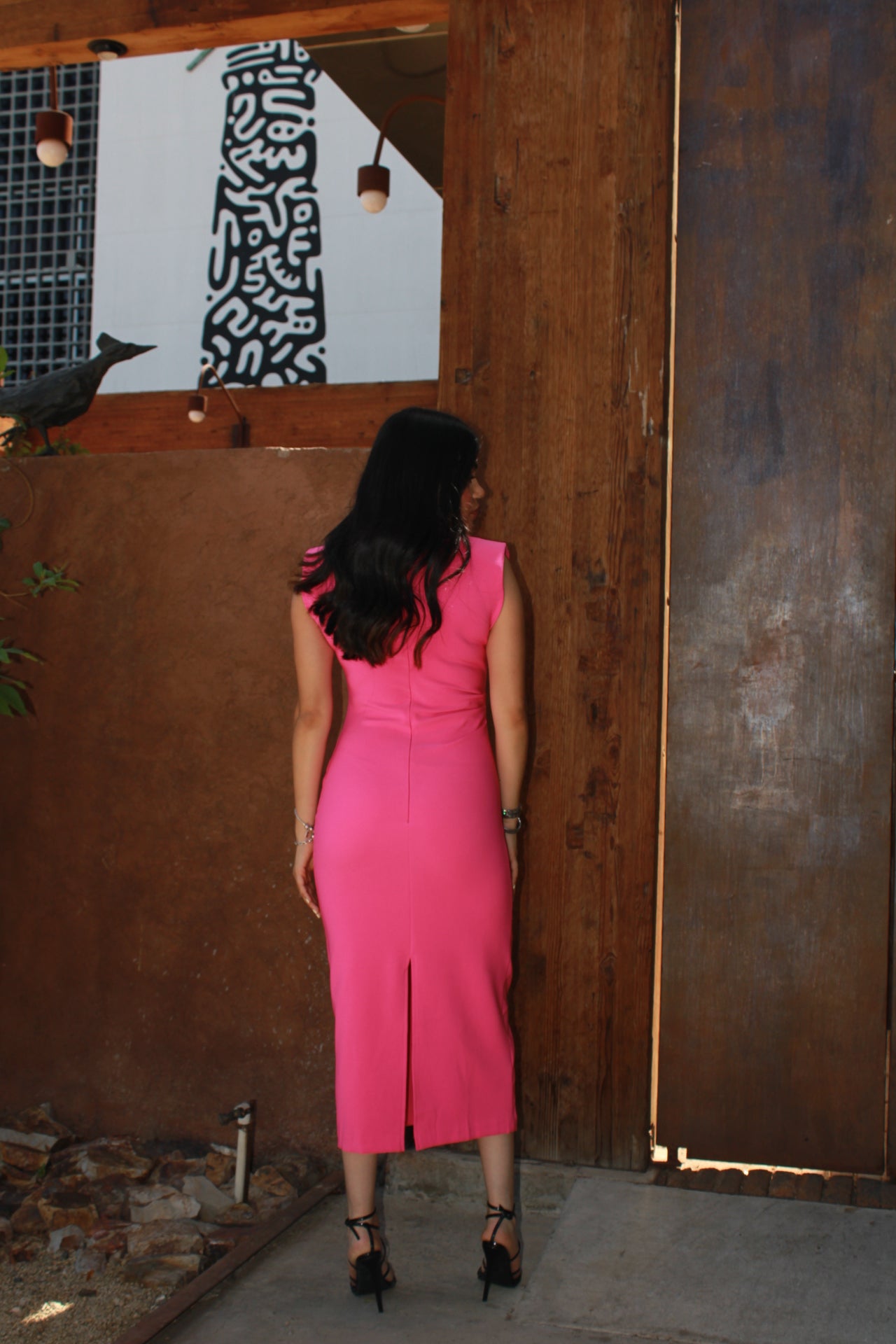 Vestido rosa c hombreras #11253