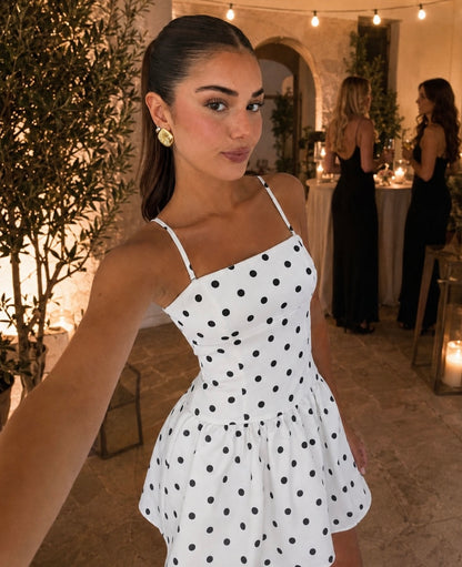 Vestido polkadots blanco c/ negro corto #11963