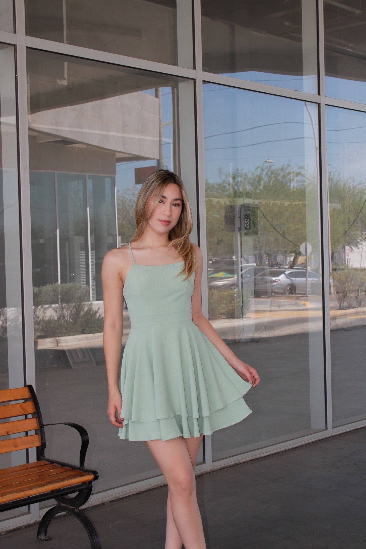 Vestido color menta c moño atrás #11118