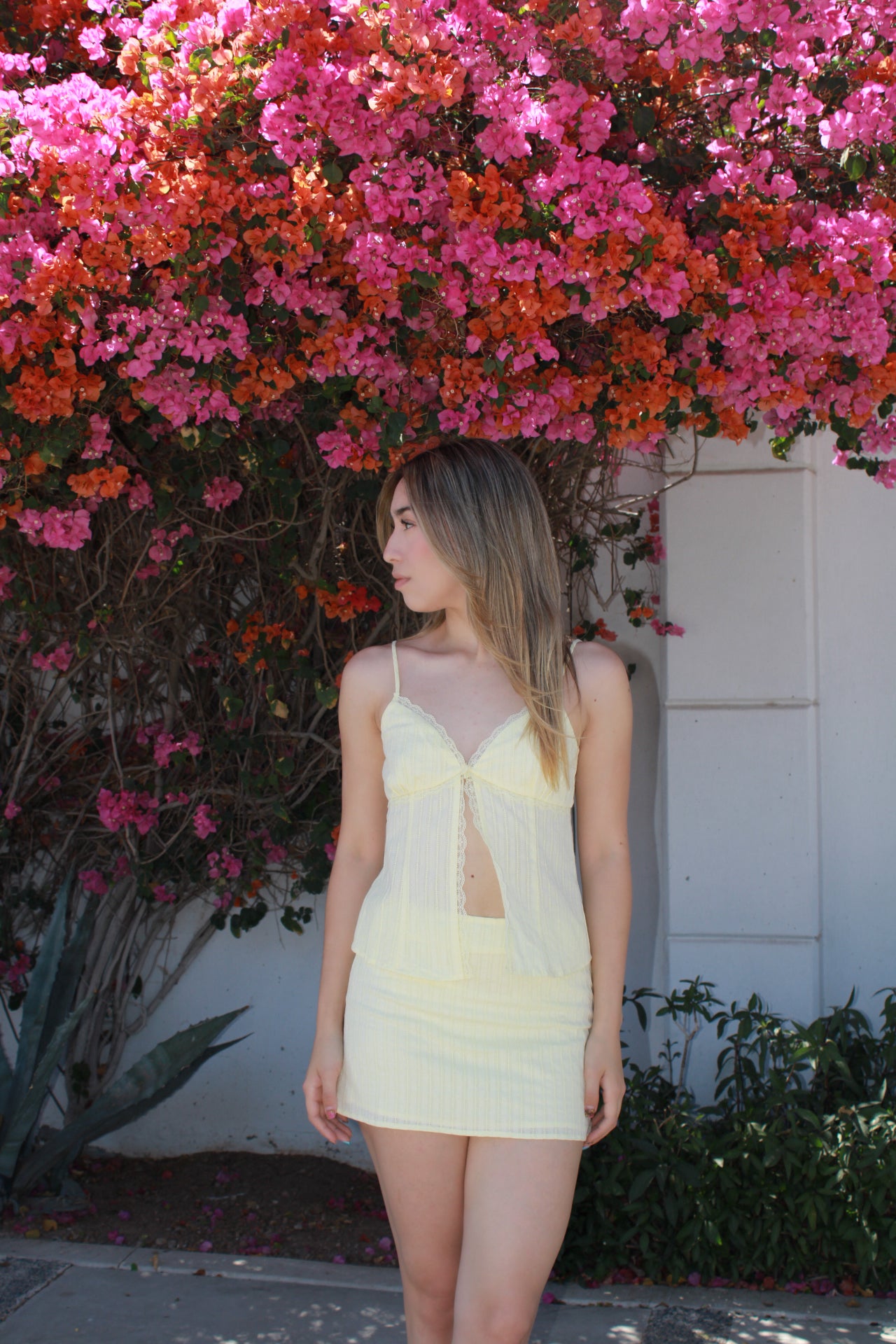 Set amarillo pastel blusa y falda #11155