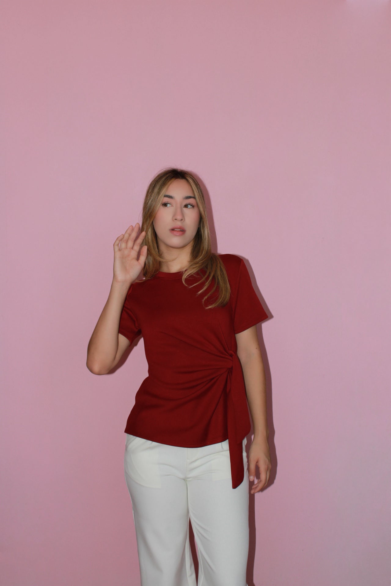Camisa guinda con nudo ￼#11388