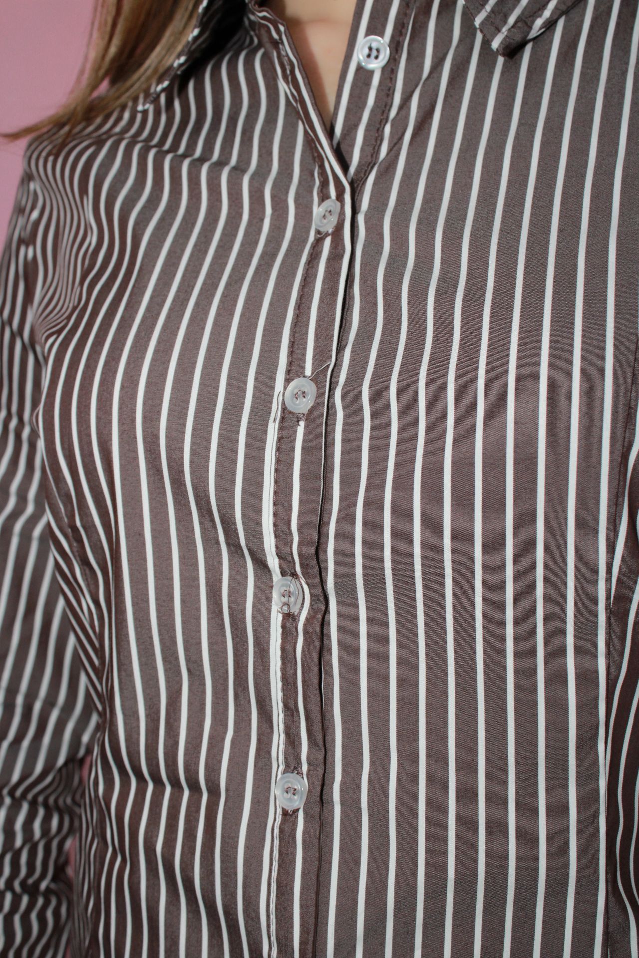 Blusa café de rayas blancas #11780