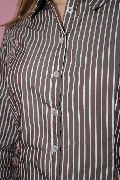 Blusa café de rayas blancas #11780