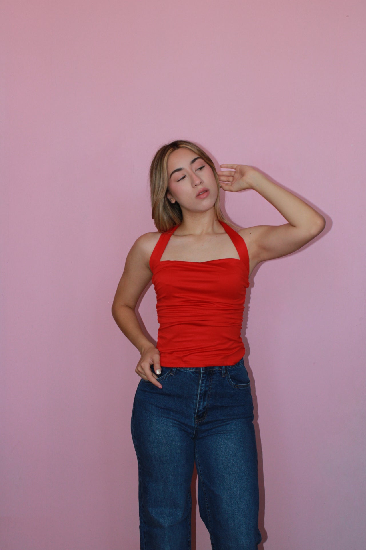 Top rojo halter drapeado #11354