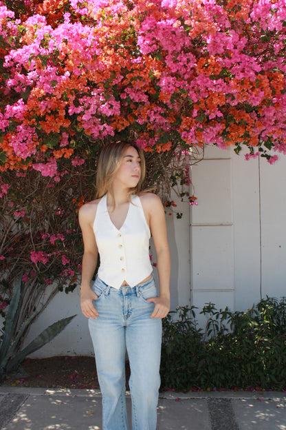 Chaleco blanco halter botones #11166