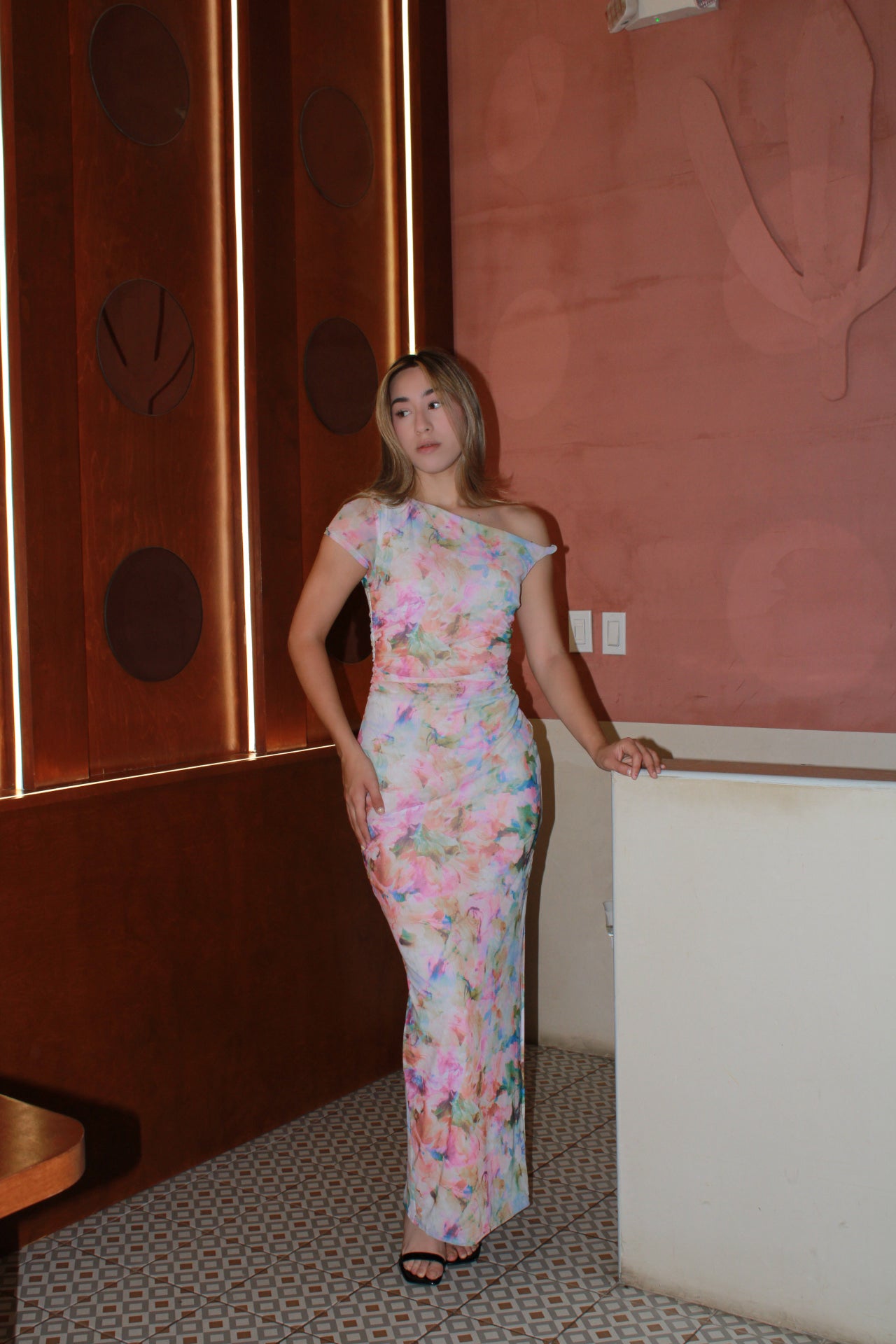 Vestido largo de flores color pasteles #11378