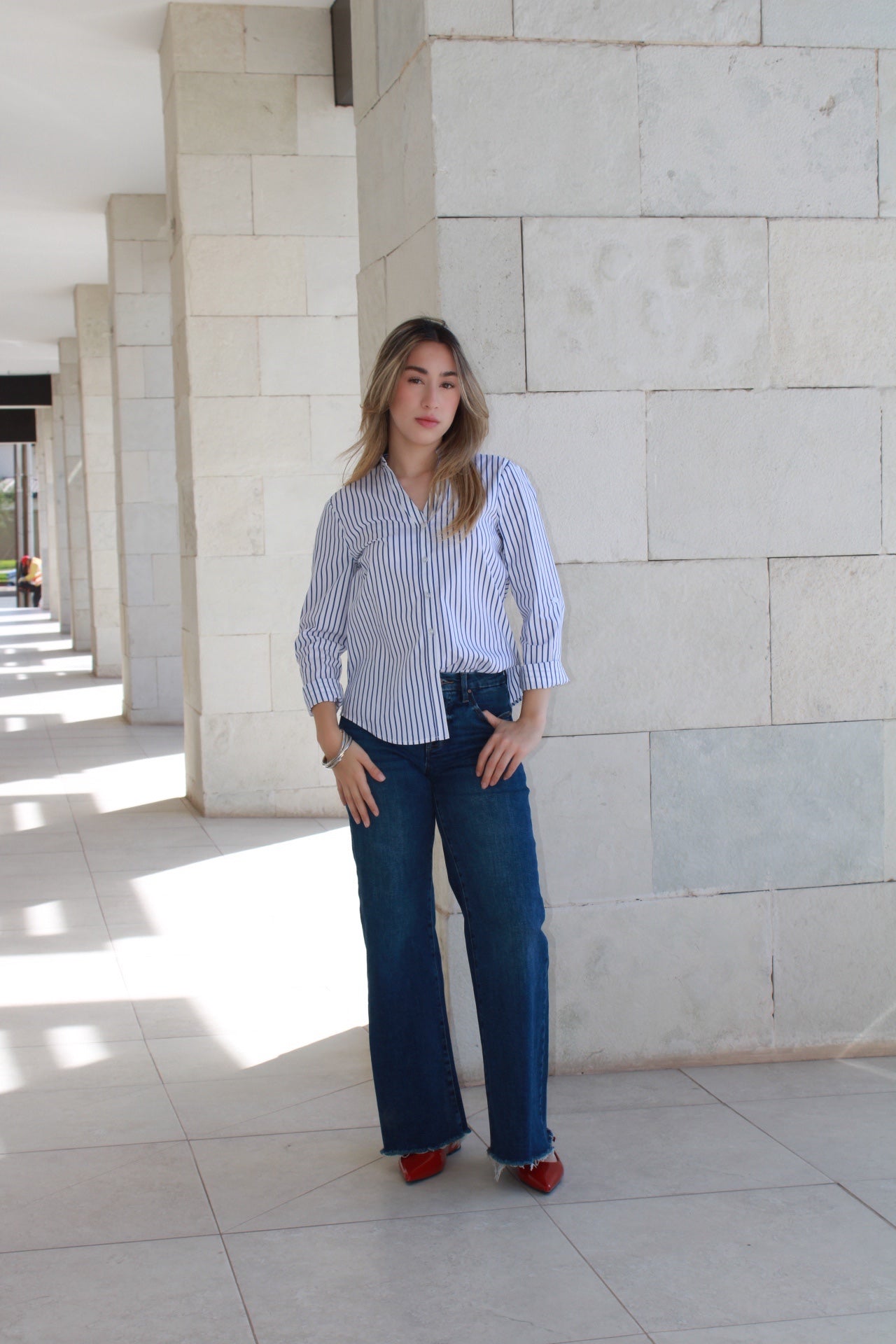 Camisa blanca c rayas azules #10103
