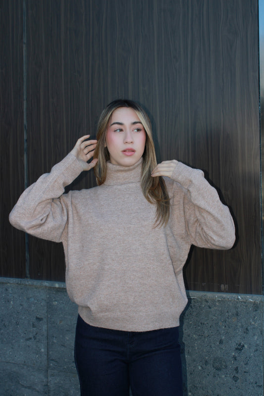 Suéter, café, clarito, con cuello alto #11617