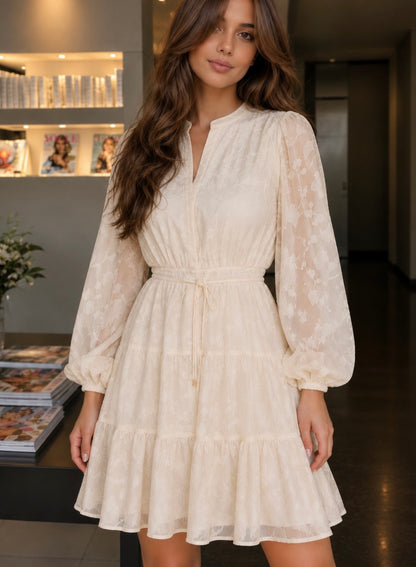 Vestido crema con mangas corto #11991