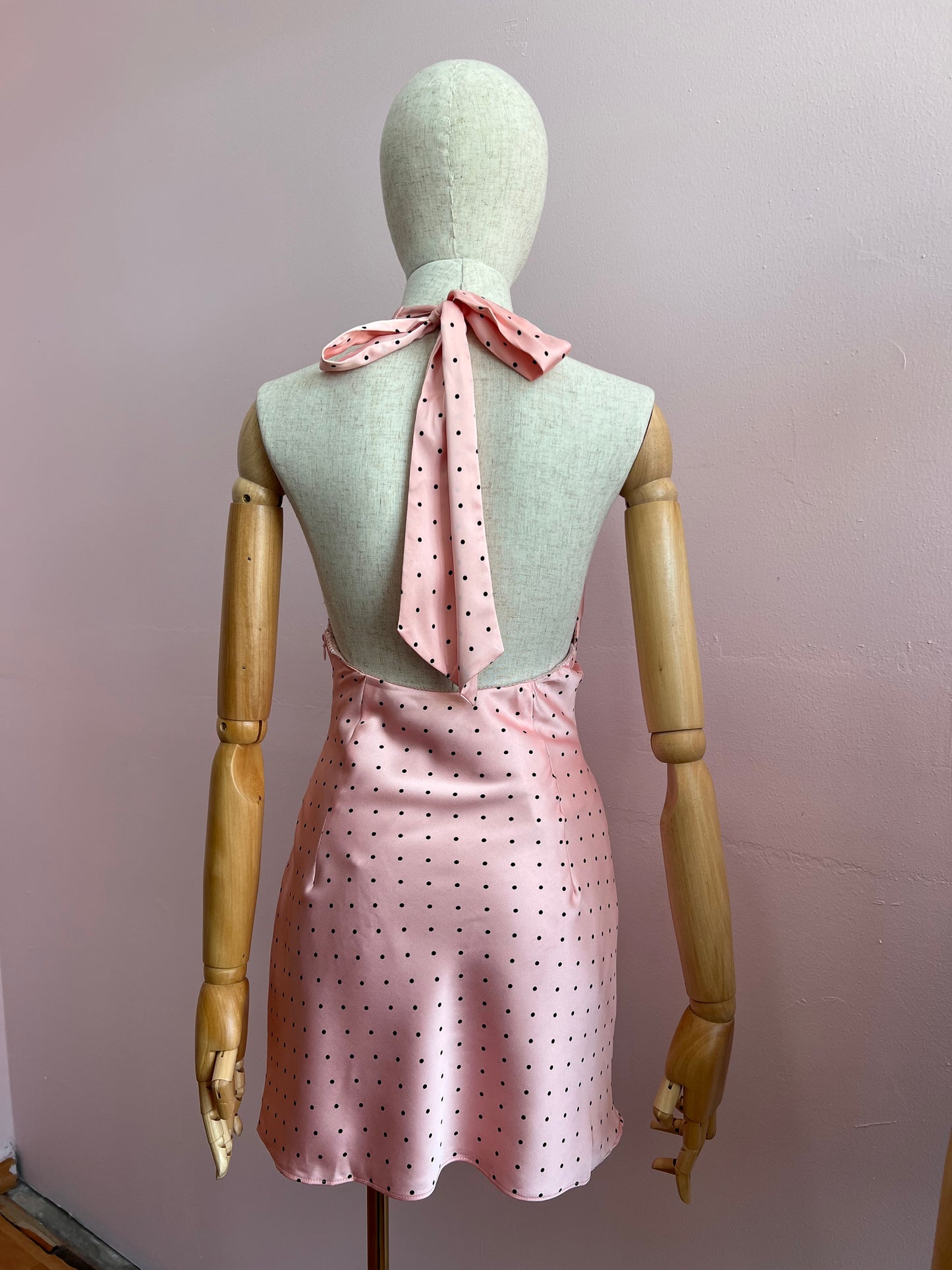 Vestido rosa, polkadots, Halter corto #11932￼