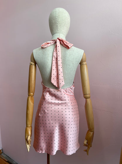 Vestido rosa, polkadots, Halter corto #11932￼