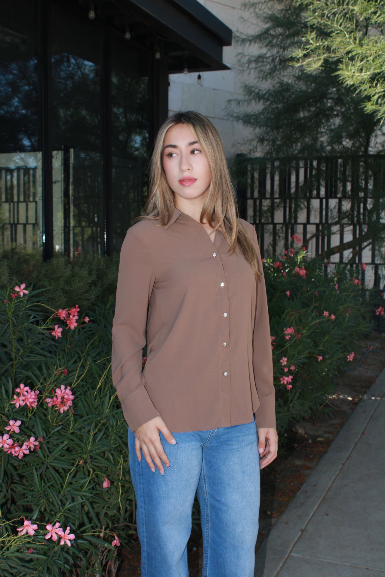 Camisa, mocha botones de brillo ￼#11523
