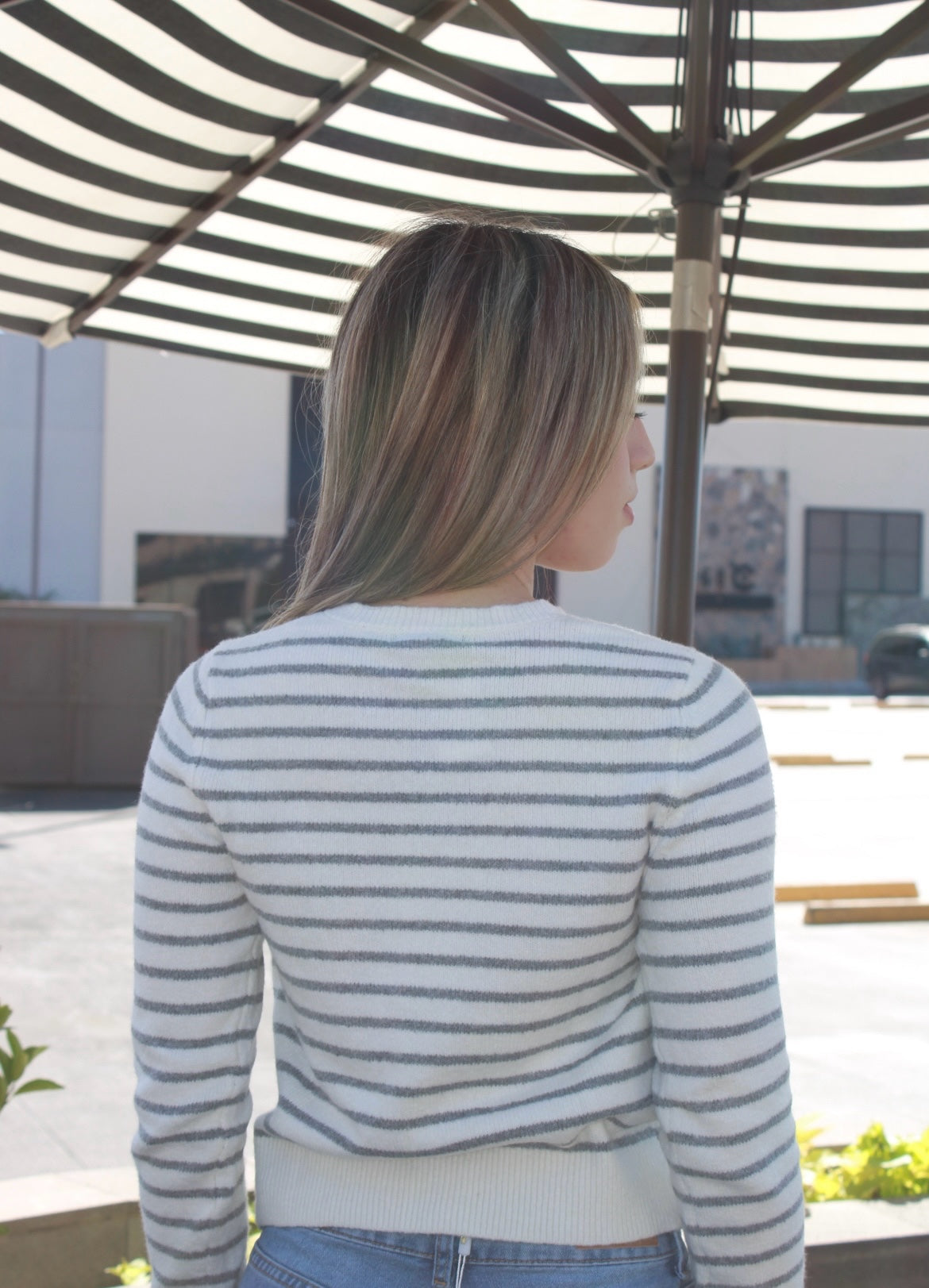 Suéter rayado crema c gris #11504