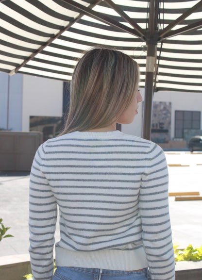 Suéter rayado crema c gris #11504