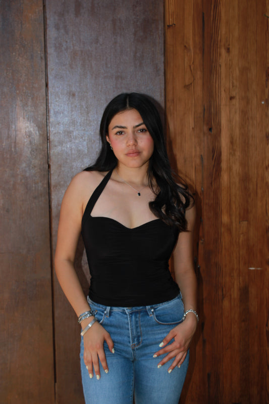 Top halter negro c moño atrás #11258