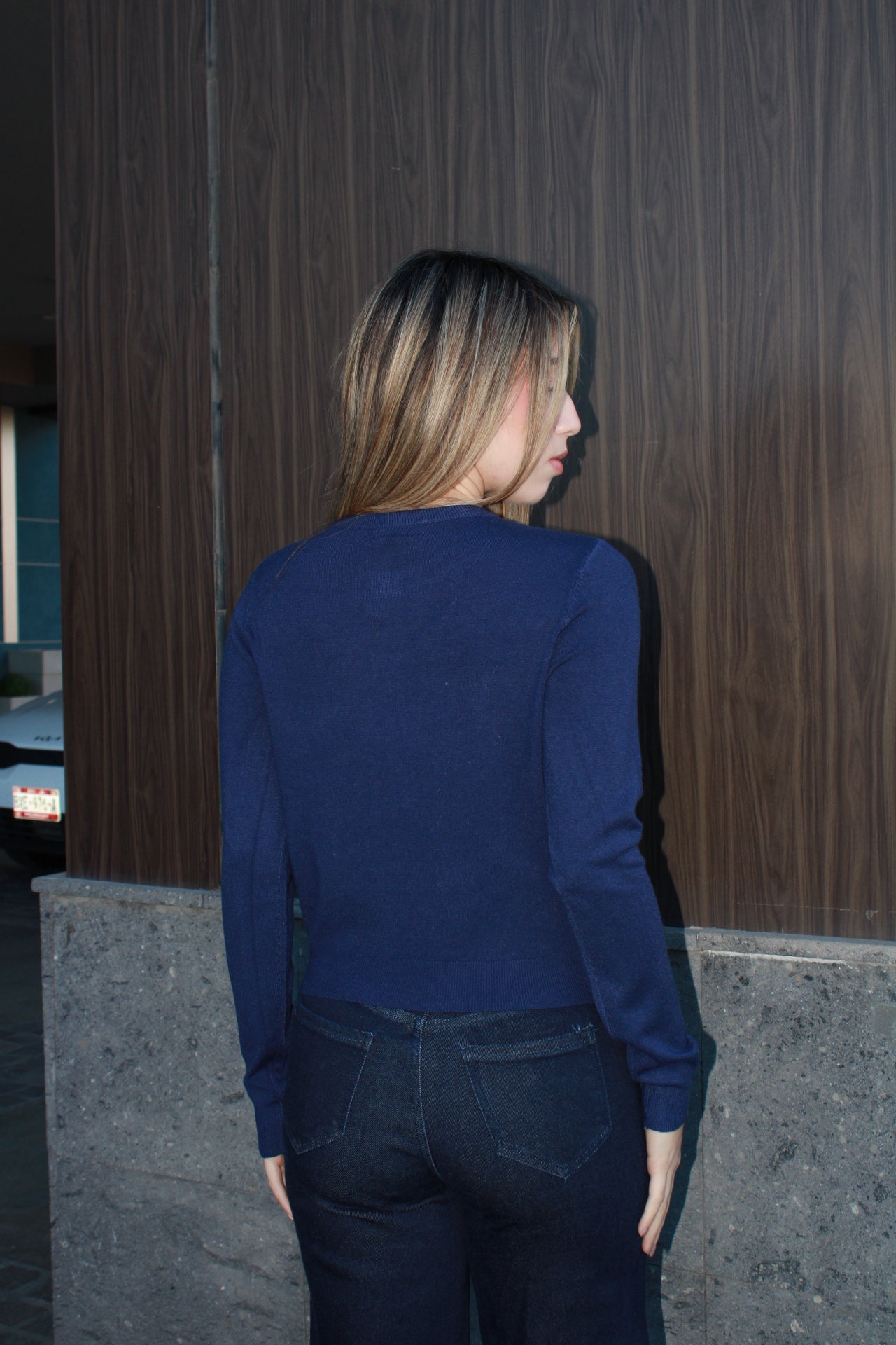 Suéter de botones azul marino #11610