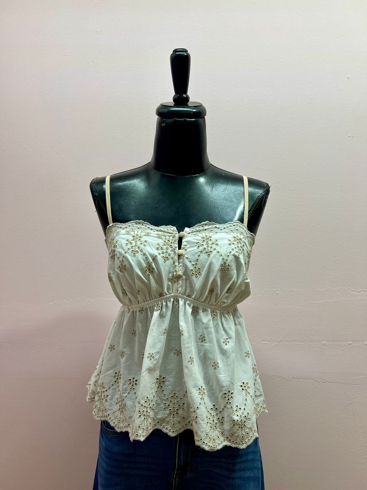Blusa blanca con detalle café #11914￼