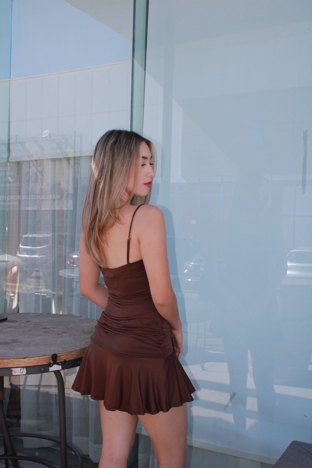 Vestido café corto licra #11520