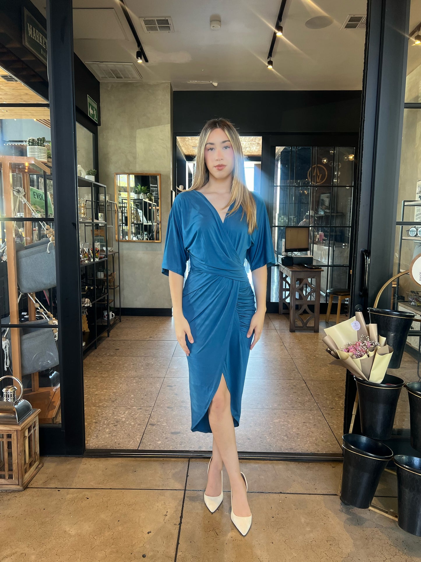 Vestido azul escote en V#11850