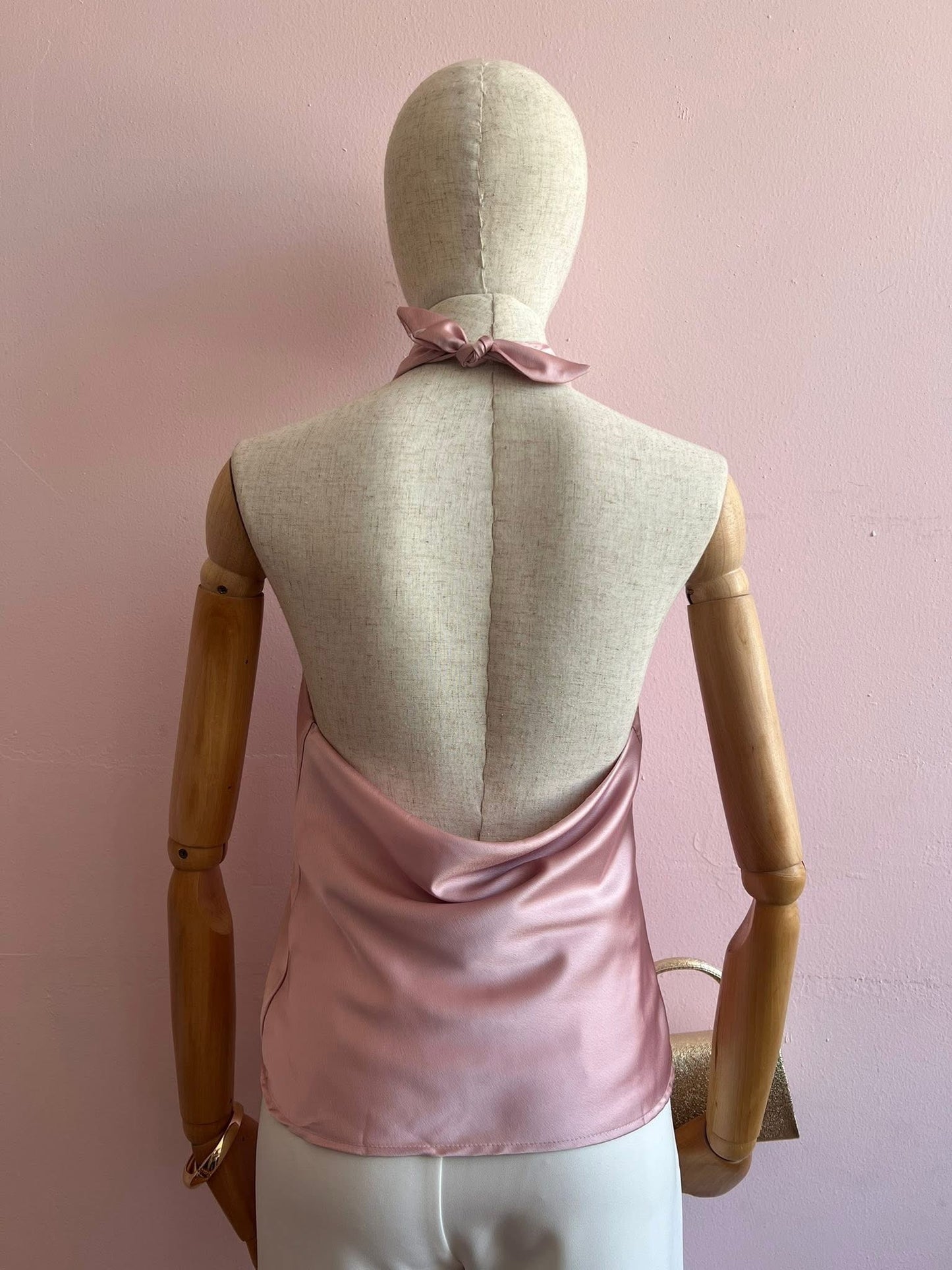 Blusa rosa halter satinada #11955
