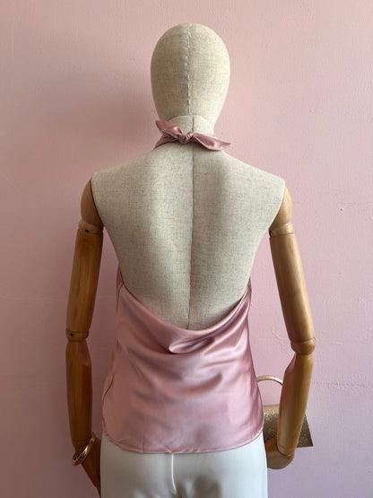 Blusa rosa halter satinada #11955
