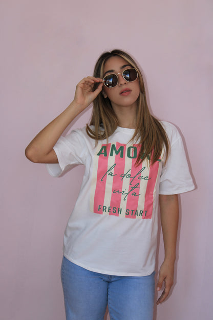 Tshirt blanca con estampado rosa #11882