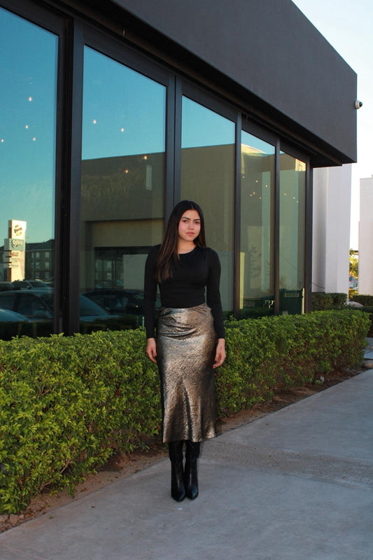 Falda larga dorada satin #11625