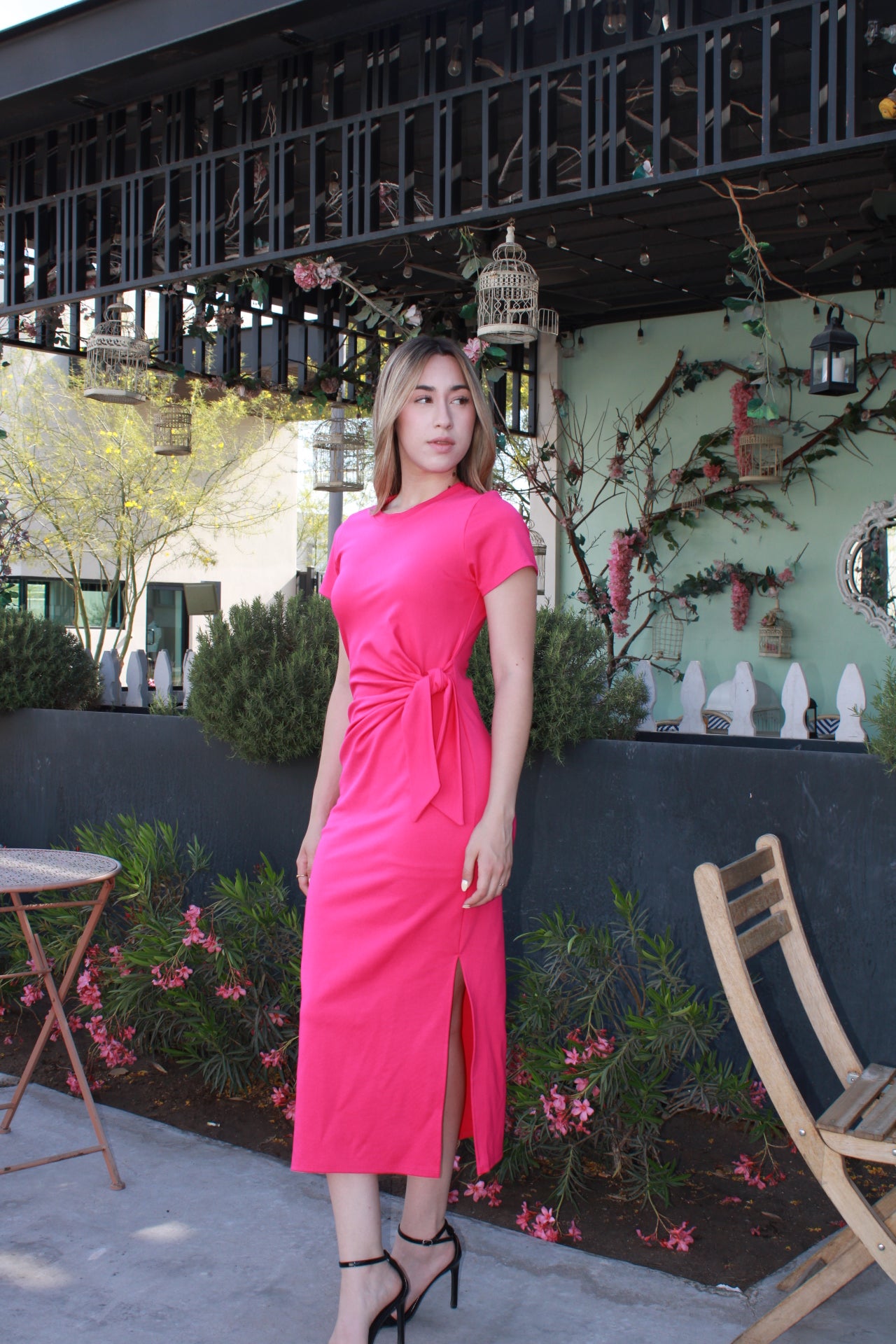 Vestido corte camiseta midi fucsia #11181