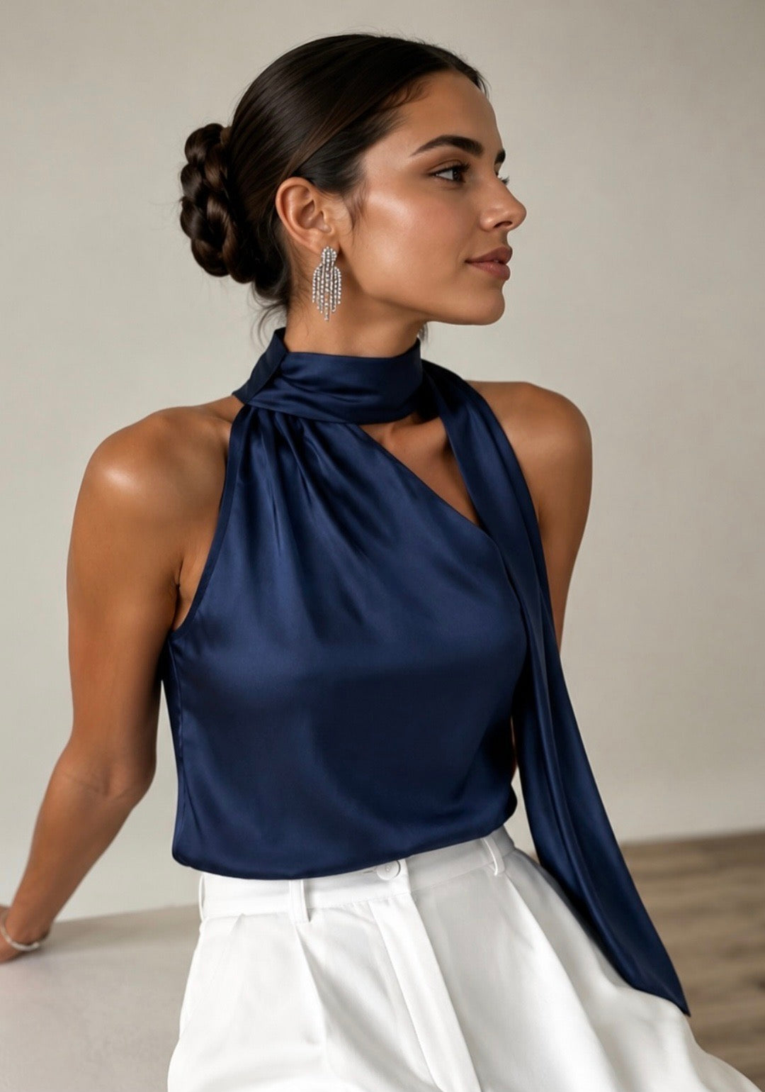 Blusa azul marino con estola #11981