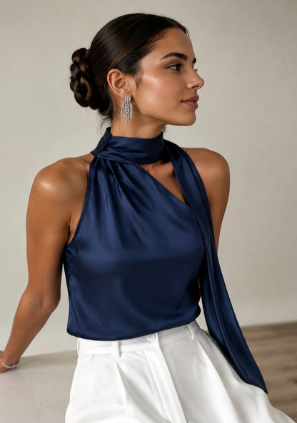 Blusa azul marino con estola #11981