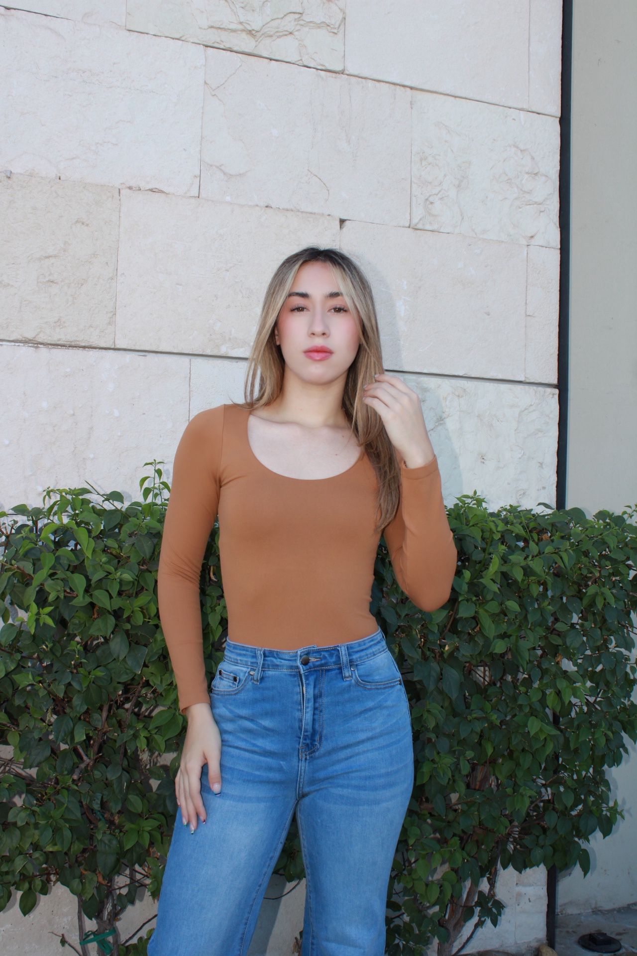 Panty, blusa, camel, cuello, manga larga. #11531