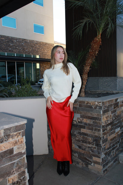 Faldas satinada roja, Midi #11709￼